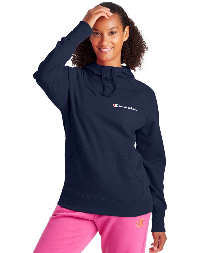 Champion Hoodie Dames - Donkerblauw - Powerblend Script Logo ( 287649-BVI )